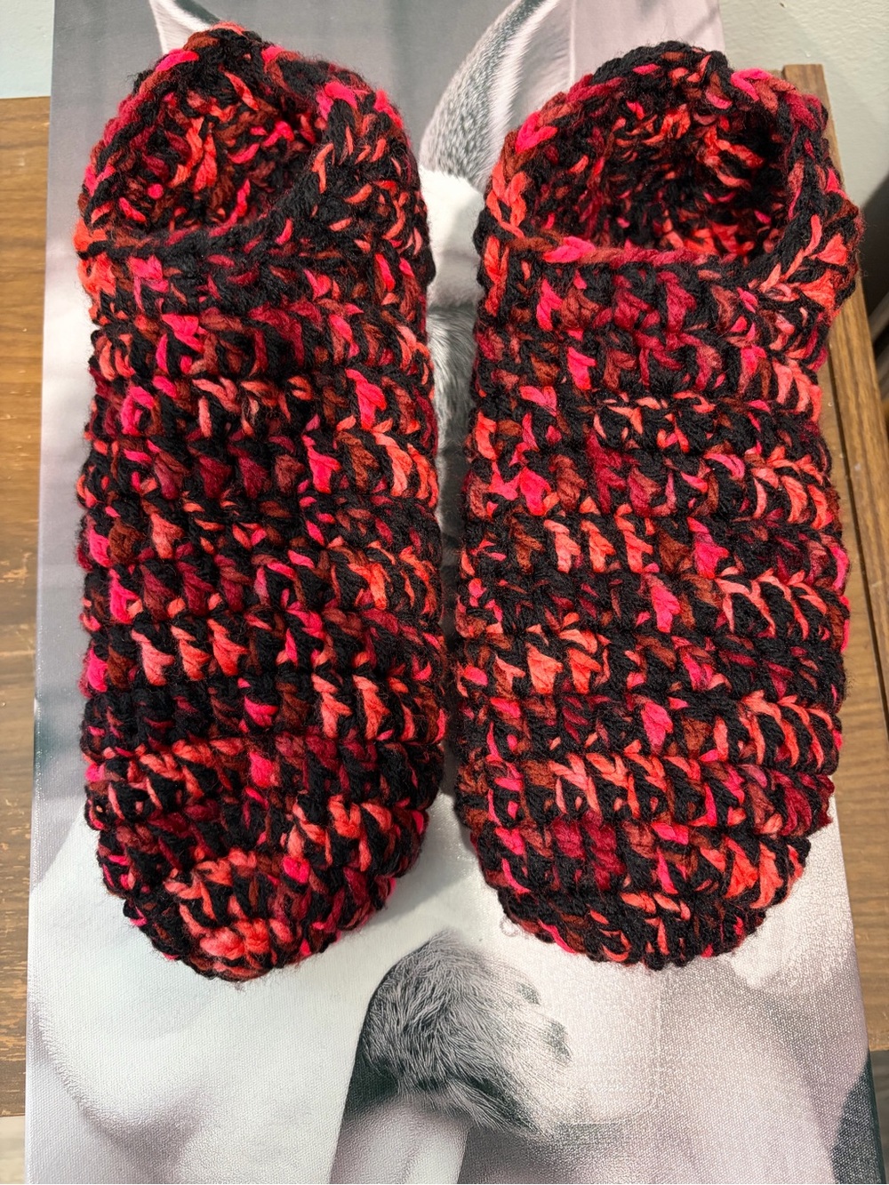 Crochet Slippers Red Black Pink Cozy Chunky House Shoes - Picture 3 of 5